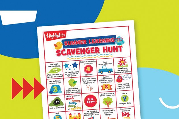 The scavenger hunt list on a colorful grid.